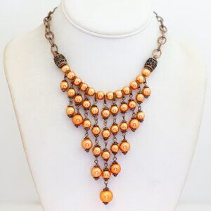 18 inch, Vintage Golden Brown Ball Beads Unique Bib Necklace - V28